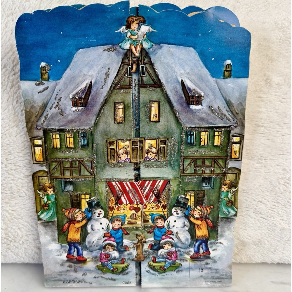 VTG Christmas Advent Calendar Fold Out Pop Up West Germany Glitter New Display